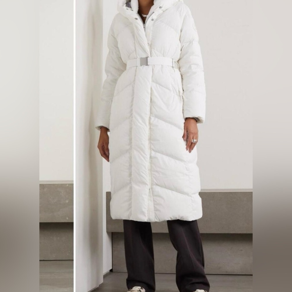 Canada Goose White Long Belted Puffer Coat